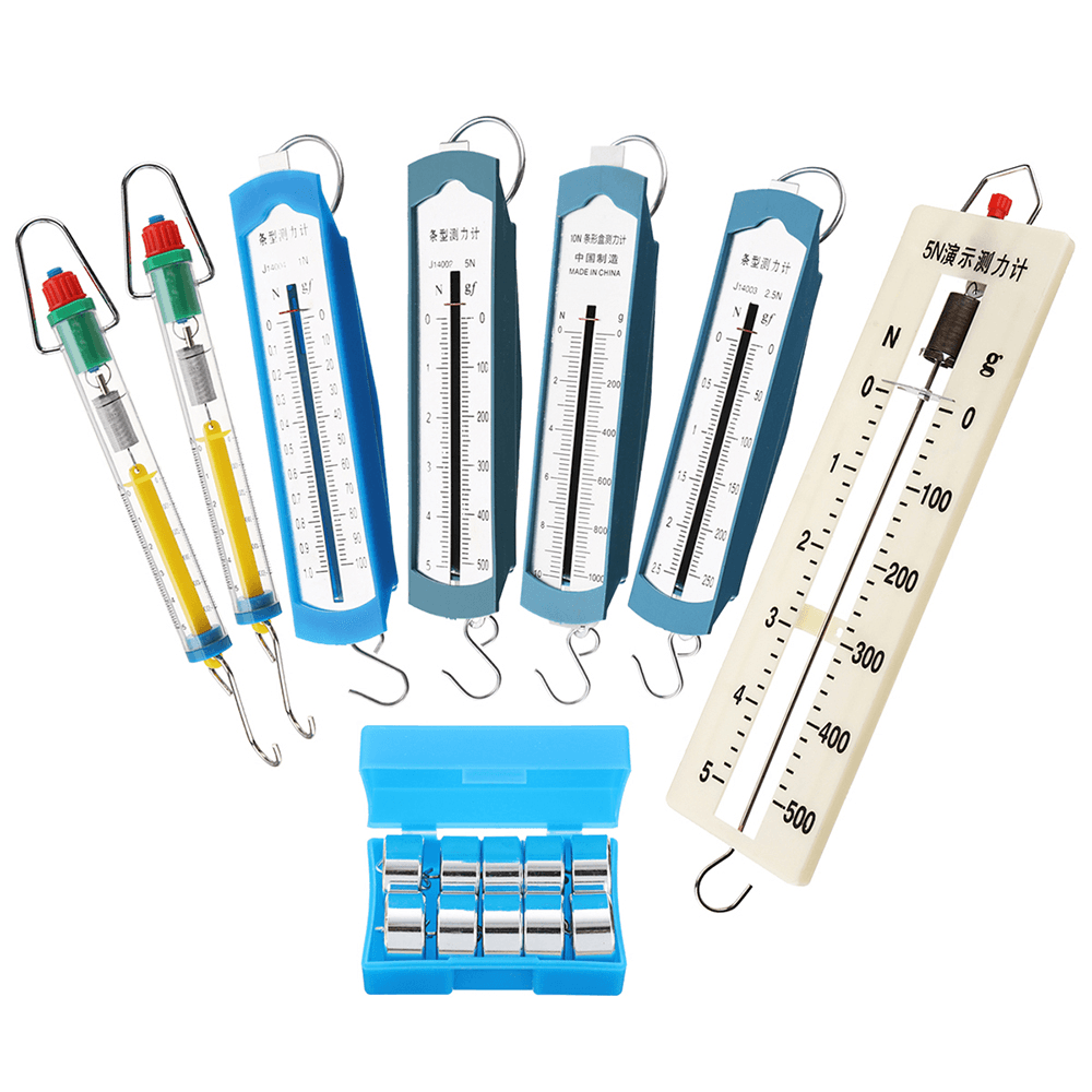 8Pcs Lab Spring Balance Hook Weight Set Force Meter Gauge Dual Scale Spring Dynamometer 1N 2.5N 5N 10N - MRSLM