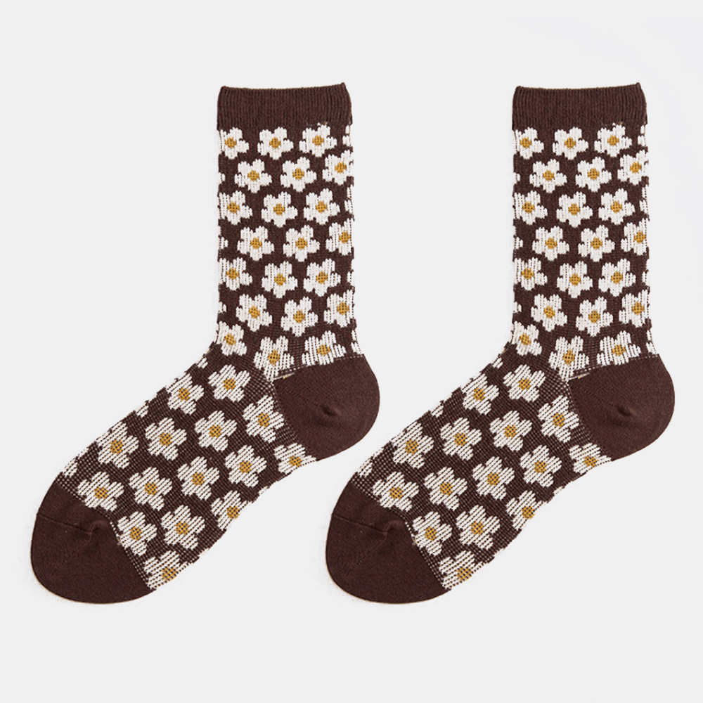 Women Cotton British Style Retro Floral Pattern Warm Casual Tube Socks - MRSLM