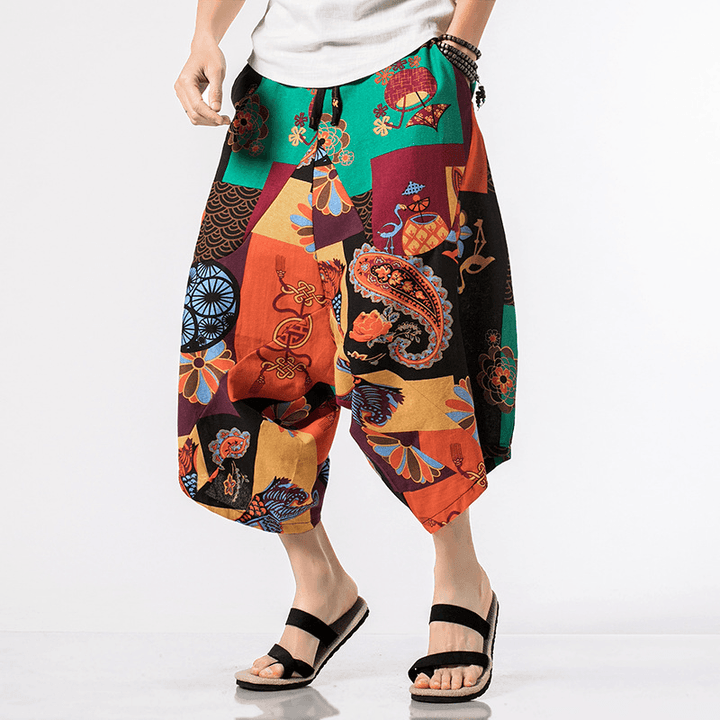 Mens Summer Ethnic Style Cotton Printing Pants - MRSLM