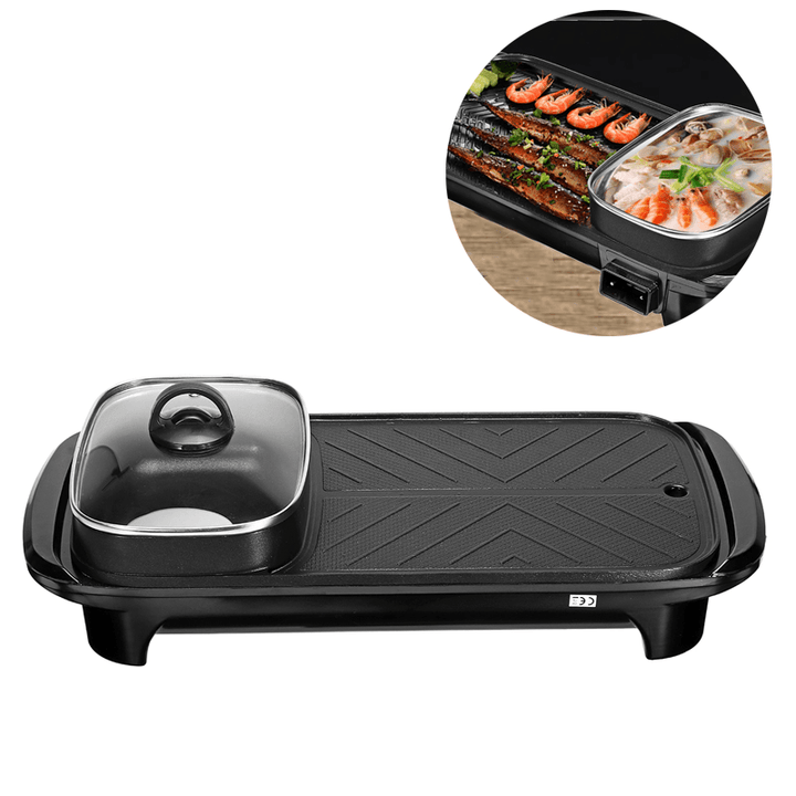 2 in 1 1200W Electric Hot Pot Multi-Functional BBQ Oven Electric Pan Non-Stick Cookware 220V US Plug - MRSLM