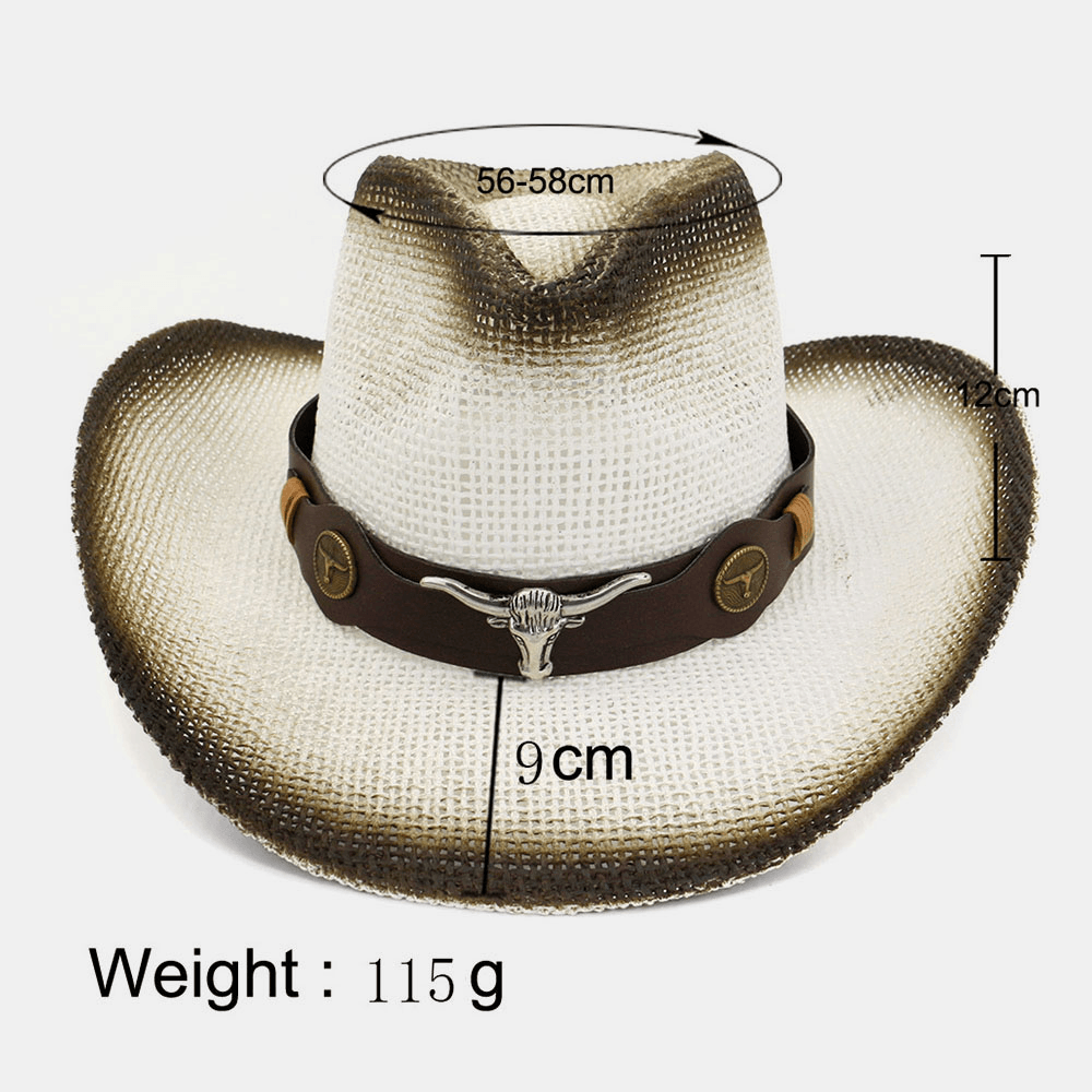 Men Sunscreen Travel Outdoor Summer Beach Hat Western Cowboy Style Spray Straw Hat - MRSLM