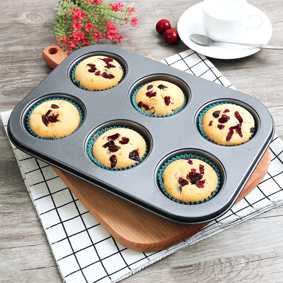 6Pc Muffin Pan Baking Cooking Tray Mould round Bake Cup Cake Gold/Black - MRSLM