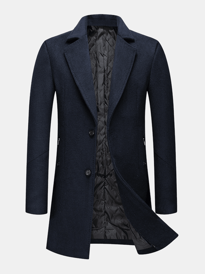 Mens Woolen Single-Breasted Lapel Pocket Mid-Length Warm Trench Coats - MRSLM