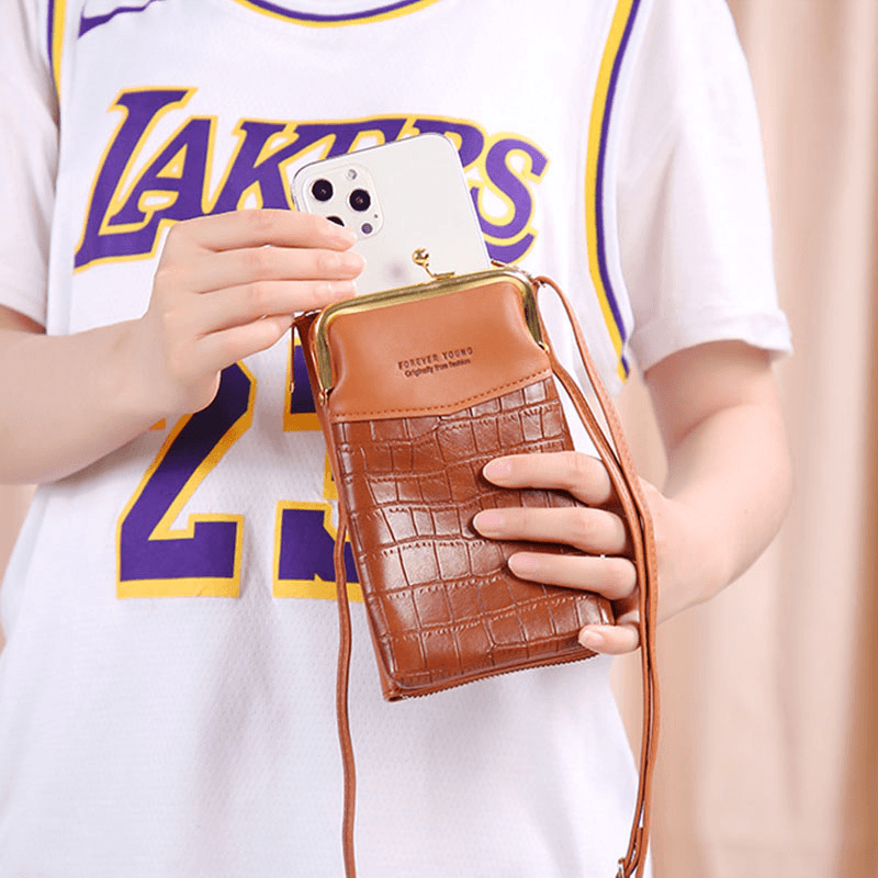 Women Alligator Pattern Embossed Vertical Large Capacity Zipper Wallet Portable 6.5 Inch Phone Bag Shoulder Bag Crossbody Bag - MRSLM