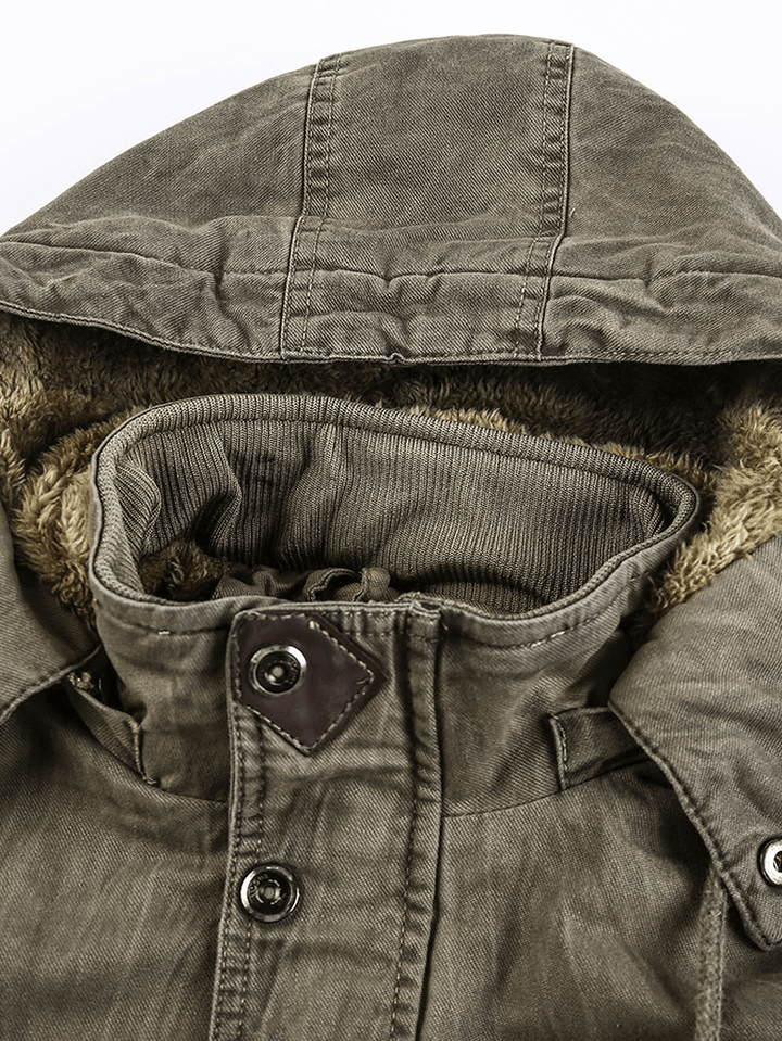 Mens Hooded Multi Pocket Drawstring Waist Thick Warm Vintage Jacket Coats - MRSLM