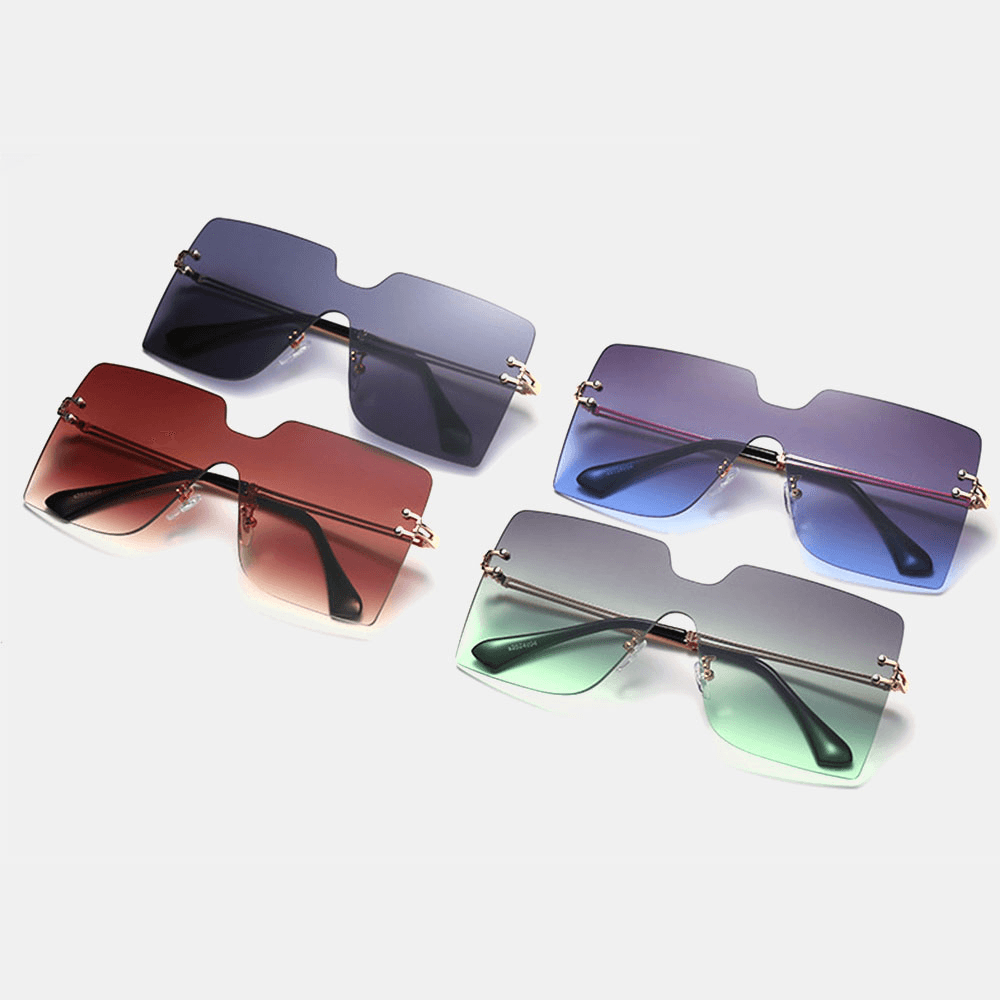 Women Oversized Square Frame Fashion Metal UV Protection Sunglasses - MRSLM