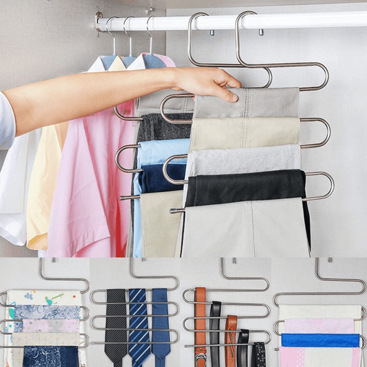 5 Layers Pants Hanger Trousers Towels Hanging Cloth Clothing Rack Space Saver - MRSLM