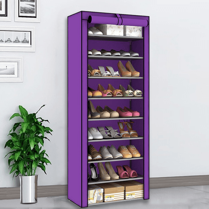 10 Tiers 9 Lattices Shoe Rack Shelf Storage Closet Organizer Cabinet with Dust Cover - MRSLM