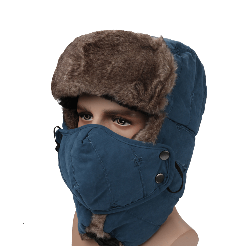 Mens Velvet Winter Russian Hats Outdoor Skiing Windproof with Masks Lei Feng Caps - MRSLM