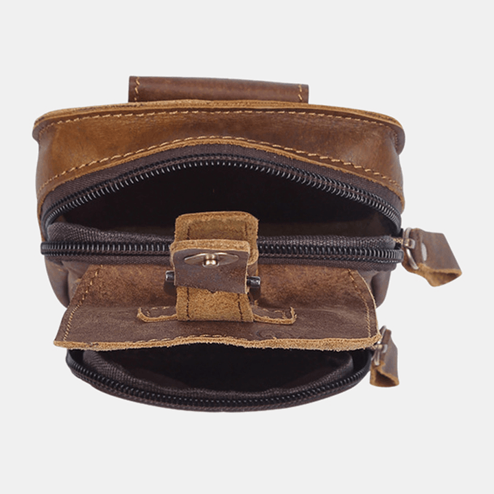 Men Genuine Leather Retro Business Leather Sport 4.7 Inch Phone Bag Waist Bag with Belt Loop - MRSLM