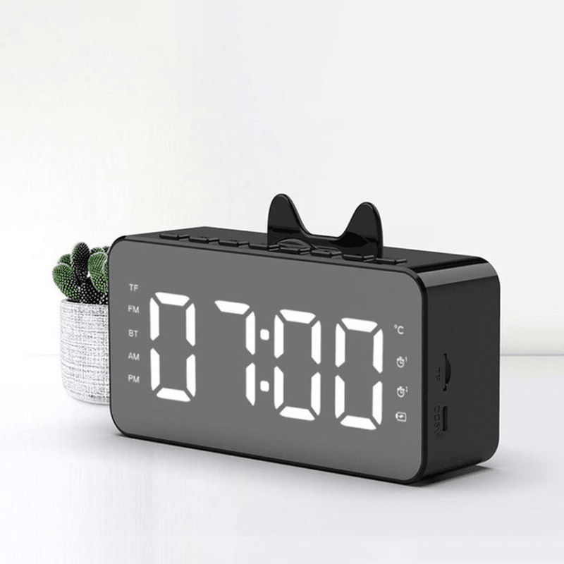 Q9 FM Radio Clock Mirror Bluetooth Speaker Dual Alarm Thermometer Phone Holder Card Multi-Function Audio HD Screen Smart Speaker - MRSLM