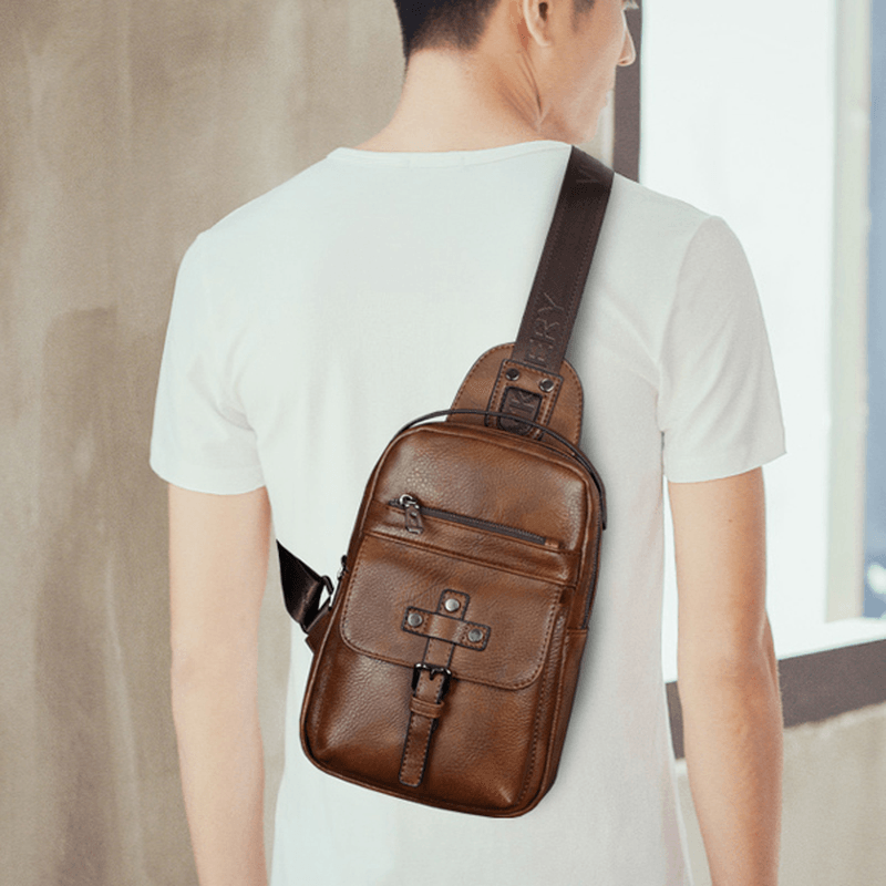 Men PU Leather Business Casual Chest Bag Crossbody Shoulder Bag for Leisure - MRSLM