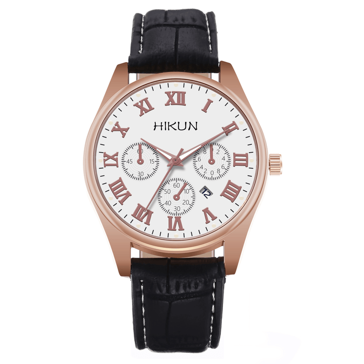 Hikun Business Casual Big Simple Dial PU Leather Strap Men Quartz Watch - MRSLM