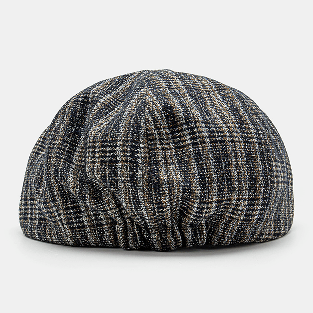 Collrown Men Mixed Color Knitted Lattice Dome Patchwork Octagonal Hat Flat Cap - MRSLM