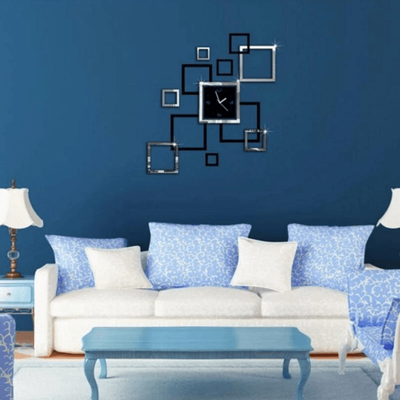 Honana DX-X4 Creative 3D Acrylic Mirror Wall Sticker Quartz Clocks Square Watch Large Home Decor - MRSLM