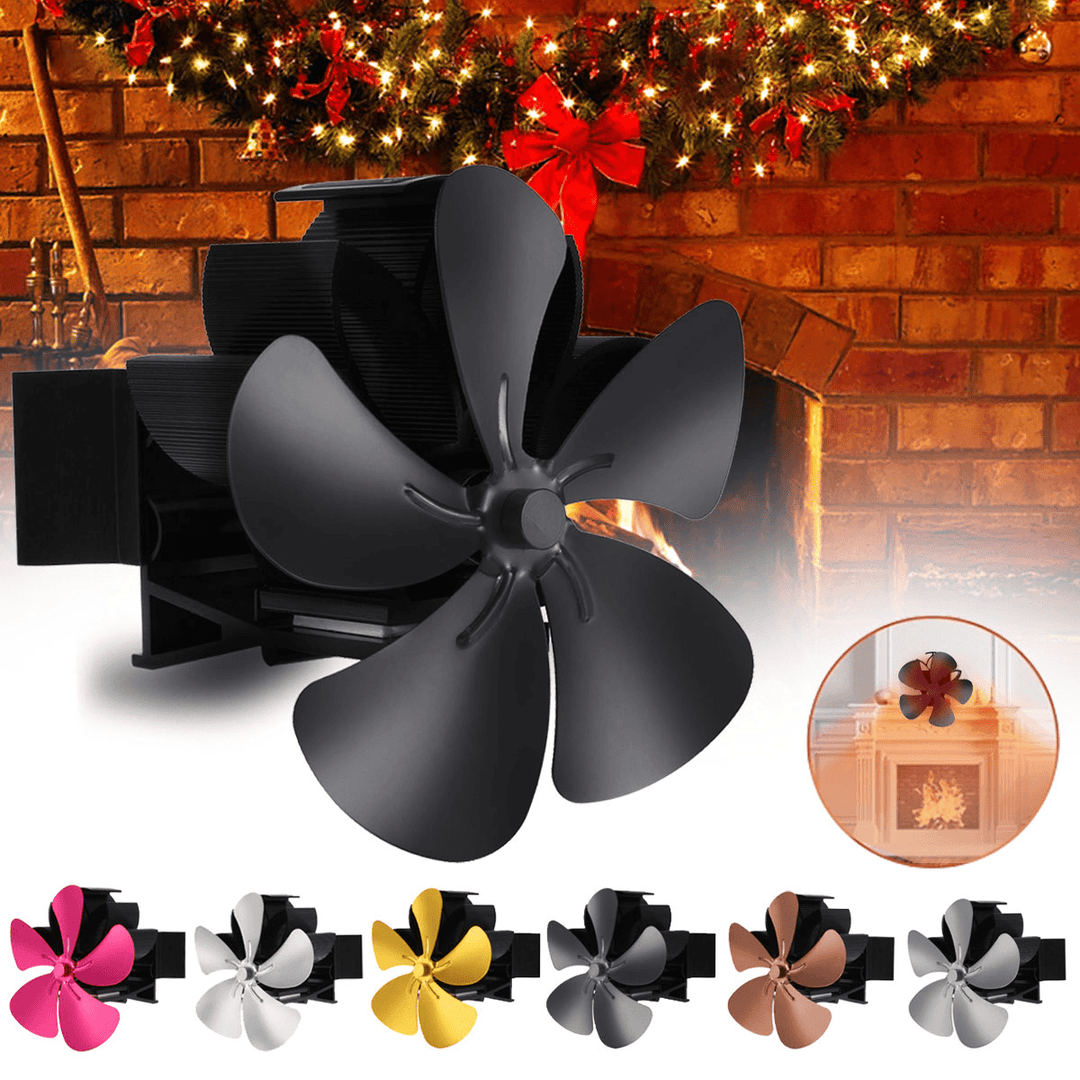 5 Blade Wall Mounted Stove Fan Fireplace Fan Winter Warm Heater Powered Fan 7.1Inch 1500RPM Wood Burner - MRSLM