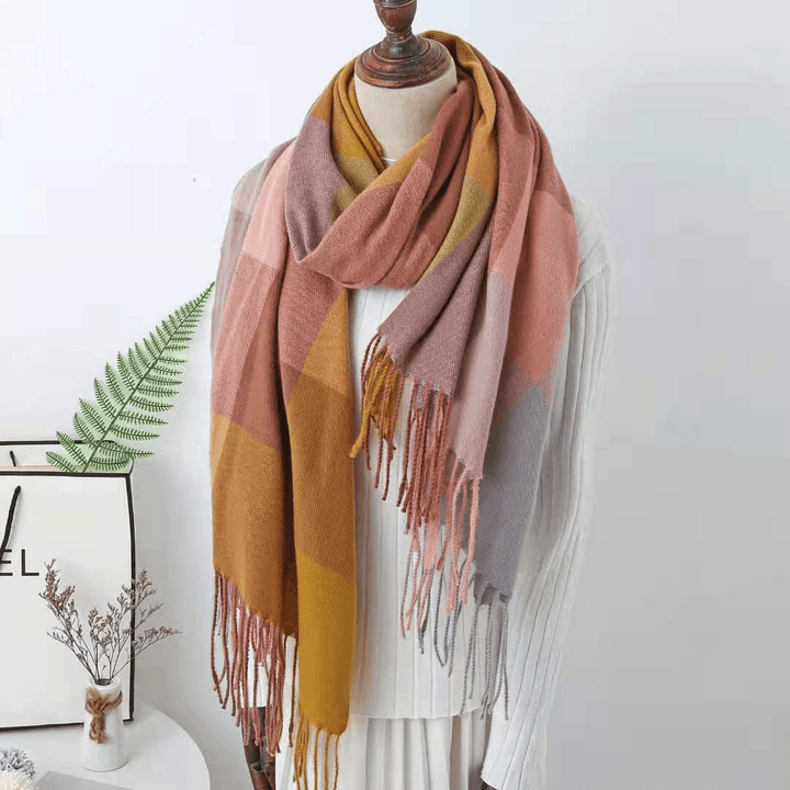 Cashmere Check Scarf Mid-Length Thick Warmth Tassel Shawl - MRSLM