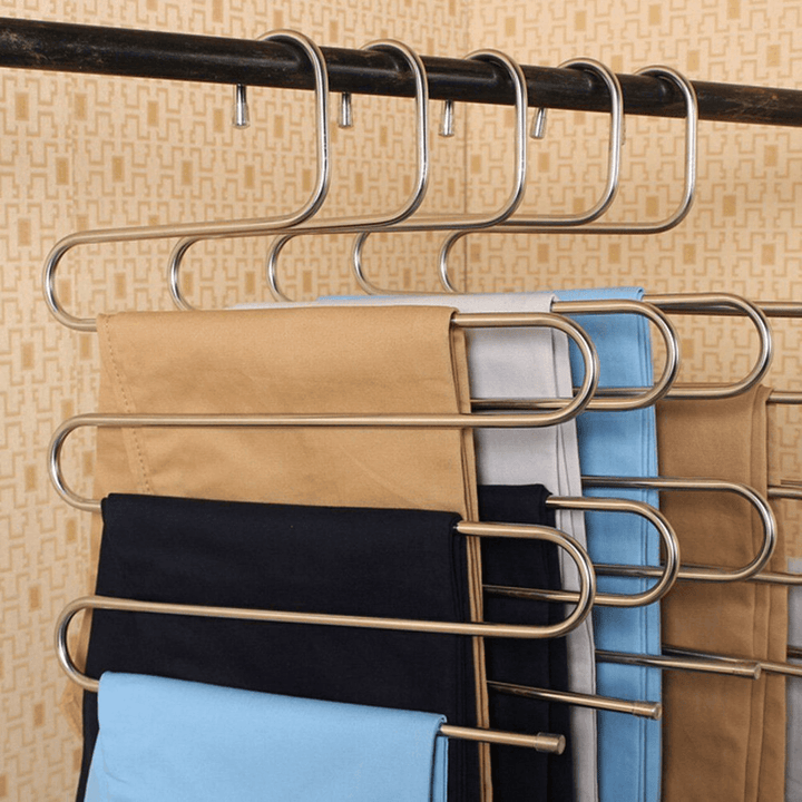 5 Layers Pants Hanger Trousers Towels Hanging Cloth Clothing Rack Space Saver - MRSLM