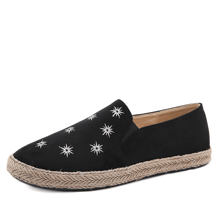 Women Casual Suede round Toe Star Embroidered Espadrilles Fisherman'S Flats Loafers - MRSLM