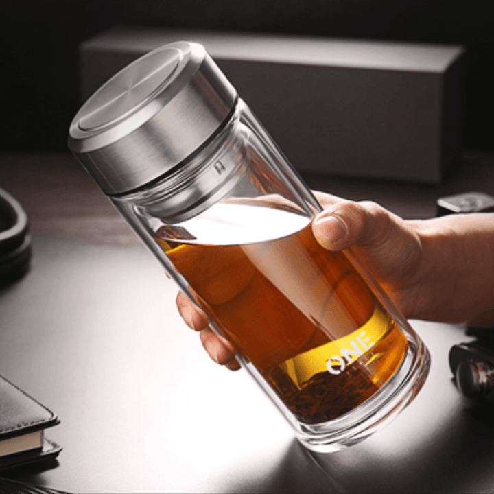 800/1000ML Glass Juice Water Bottle Double Walled Tea Infuser Mug with Travel Sleeve Water Bottles - MRSLM