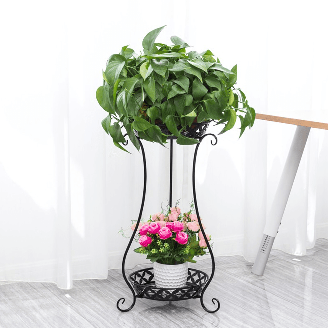 2 Tiers Metal Pot Flower Shelf Plant Stand Rack Display Indoor Outdoor - MRSLM