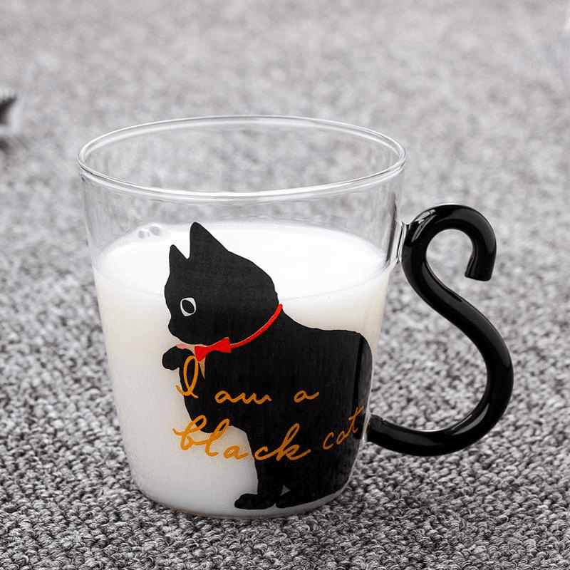 Cat Glass Cartoon Children'S Cup Creative Handle Coffee Cup Single-Layer Transparent Juice Drink Cup - MRSLM