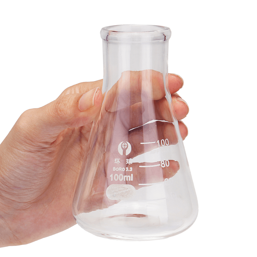 100Ml Lab Glass Erlenmeyer Conical Flask Bottle W/ Rim Borosilicate Laboratory Glassware - MRSLM