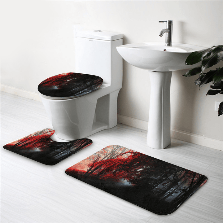 3Pcs/Set Bath Carpet Set Forest Pattern Non-Slip Bathroom Toilet Seat Covers Floor Mats Rug Set - MRSLM