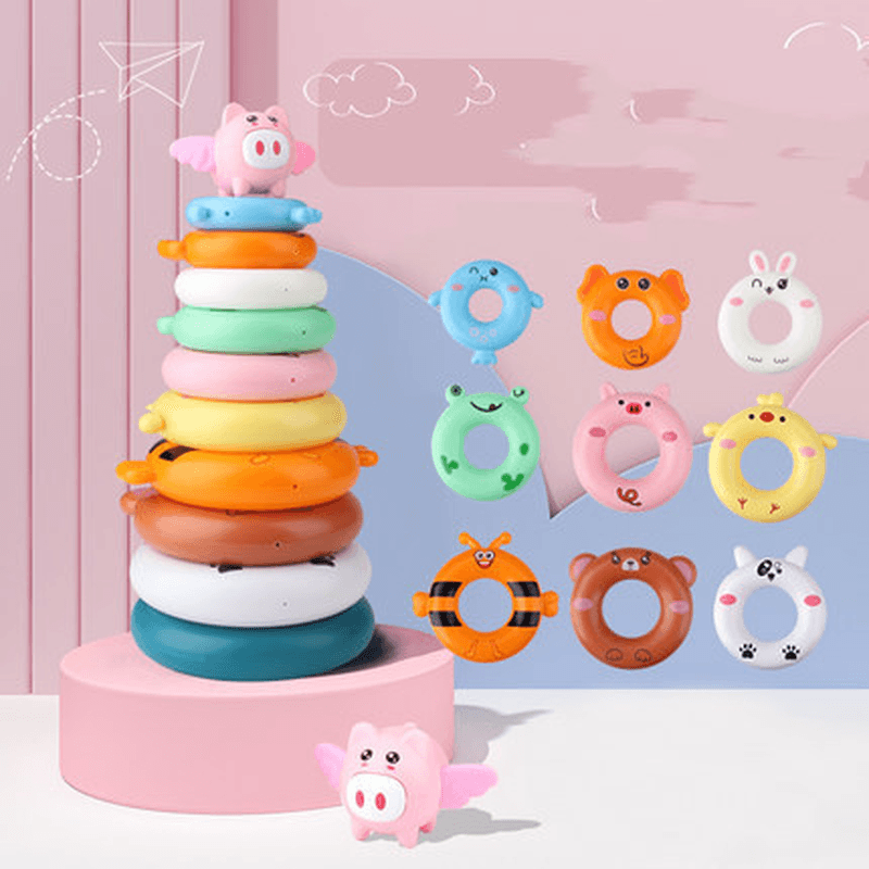 Toy Children'S Baby Puzzle Early Education Rainbow Set Animal Ring - MRSLM