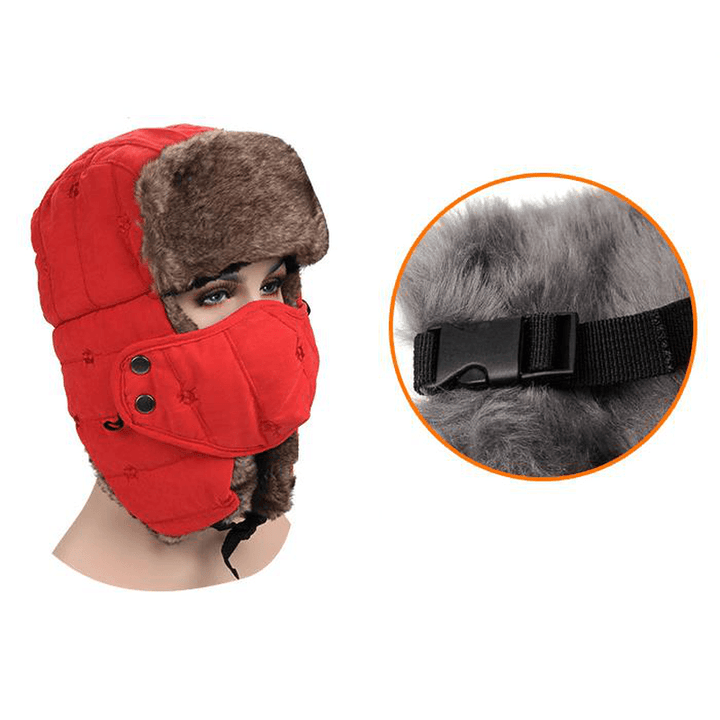 Mens Velvet Winter Russian Hats Outdoor Skiing Windproof with Masks Lei Feng Caps - MRSLM