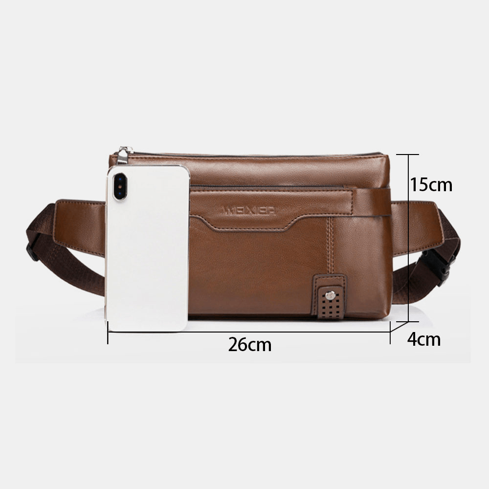 Men PU Leather Waterproof Large Capacity Chest Bag Outdoor Outing 6.5 Inch Phone Bag Crossbody Bags Shoulder Bag - MRSLM