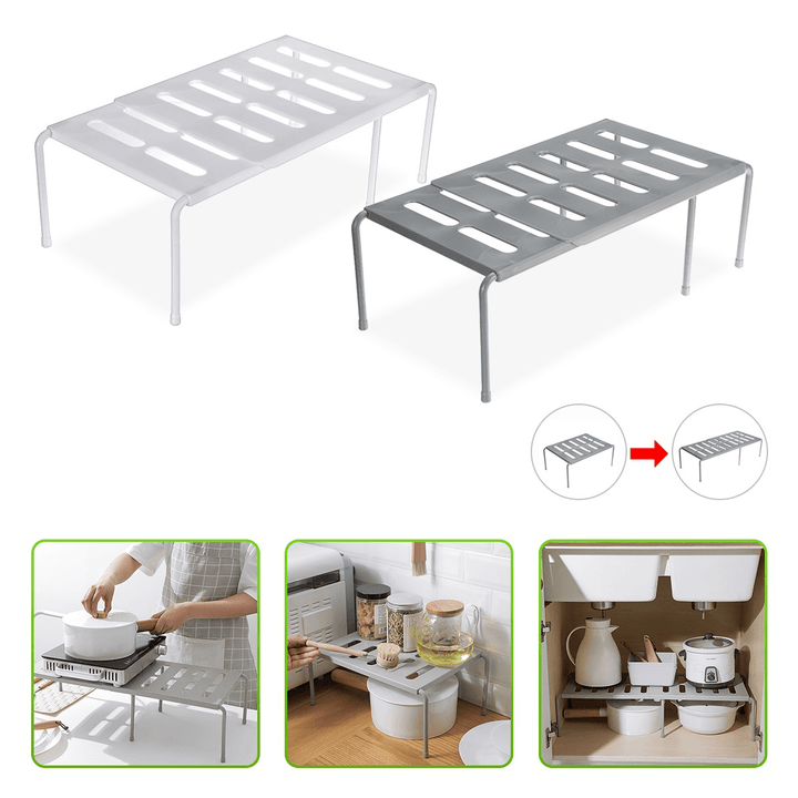 Single Layer Kitchen Adjustable Storage Rack Cupboard Storage Shelf Non-Skid Spice Rack Kitchenware Organizer Saving Space - MRSLM