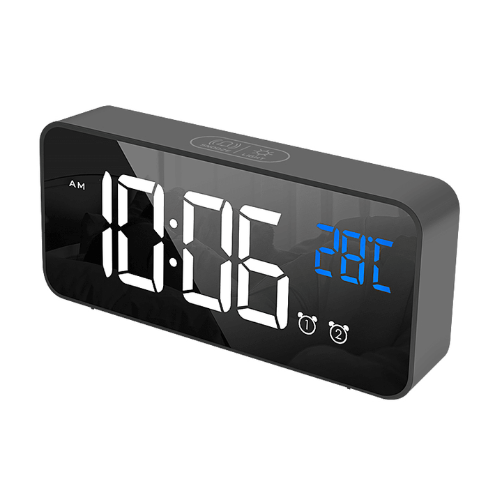 LED Music Alarm Clock Digital Snooze Function Temperature Display Table Home Mirror Decoration Clock - MRSLM