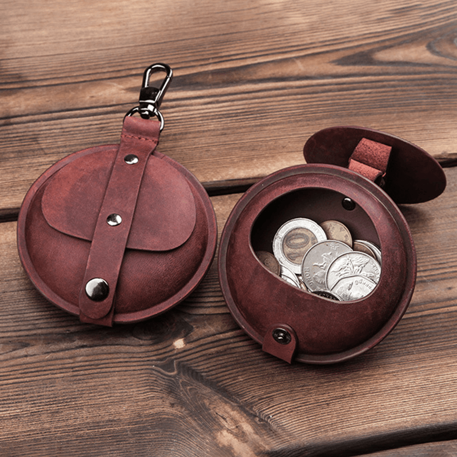 Men Retro Genuine Leather Coins Bag Bluetooth Headset - MRSLM