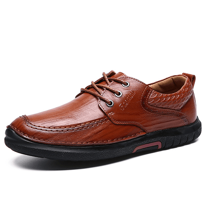 Men Casual Comfy Soft Sole Genuine Leather Lace up Oxfords Shoes - MRSLM