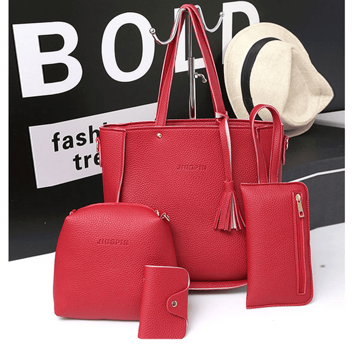 4 PCS Handbags Tassel Shoulder Bags Elegant Clutches Bags Wallets Card Holder - MRSLM