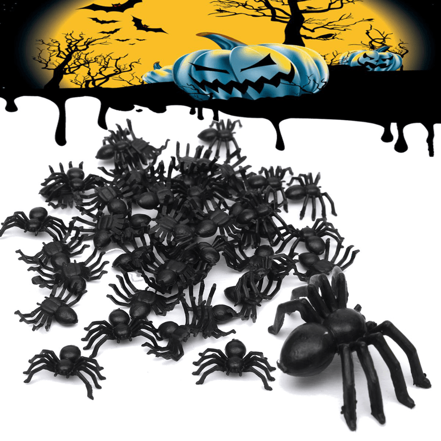 50Pcs Halloween Plastic Spiders Spider Funny Joking Toy Decoration - MRSLM