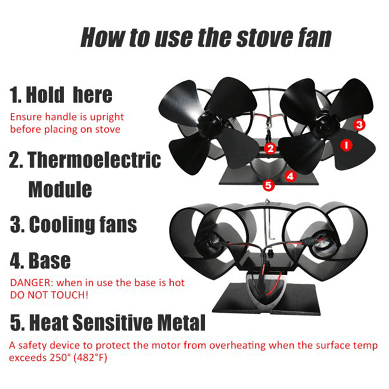 8 Blades Heat Powered Wood Stove Fan for Log Burner /Fireplace Eco Friendly Fan - MRSLM