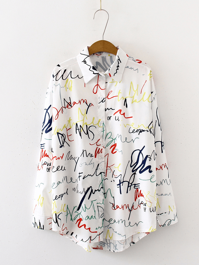 Alphabet Graffiti Print Fashion Loose Daily Casual Shirts - MRSLM