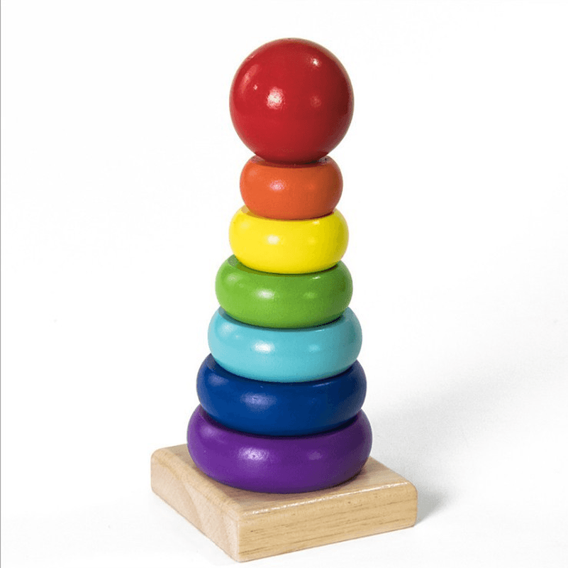 Wooden Seven-Color Tower Stacking Circle Building Block Educational Toy - MRSLM