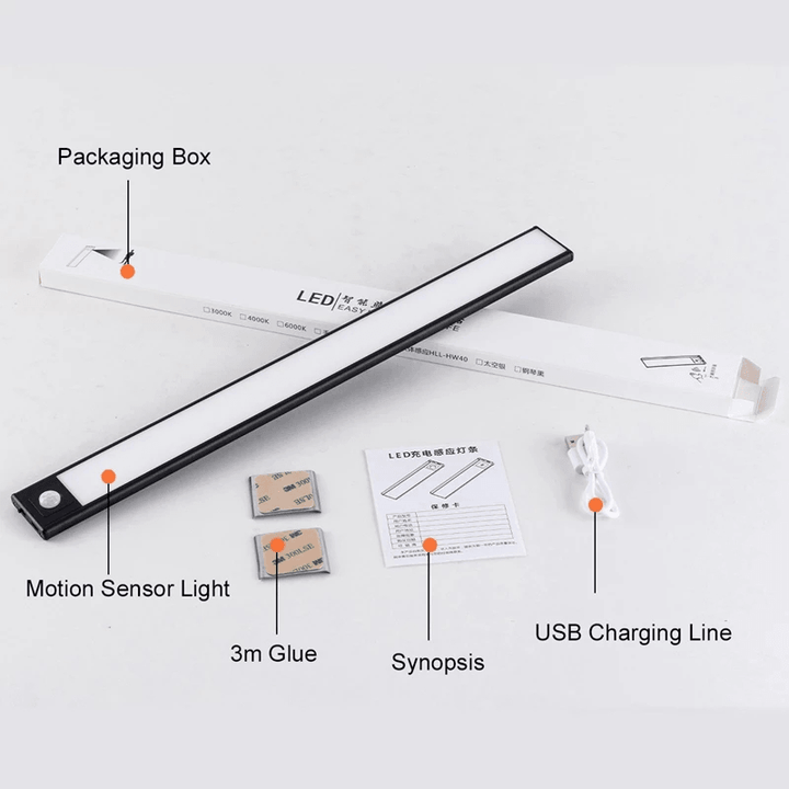 20/40/60CM Body Sensing Small Night Light USB Charging Lamp LED Portable Strip Light for Bedroom Wardrobe Bookcase Stairs - MRSLM