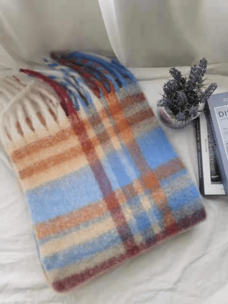 Women'S Autumn Colorful Striped Warm Cashmere Plaid Scarf - MRSLM