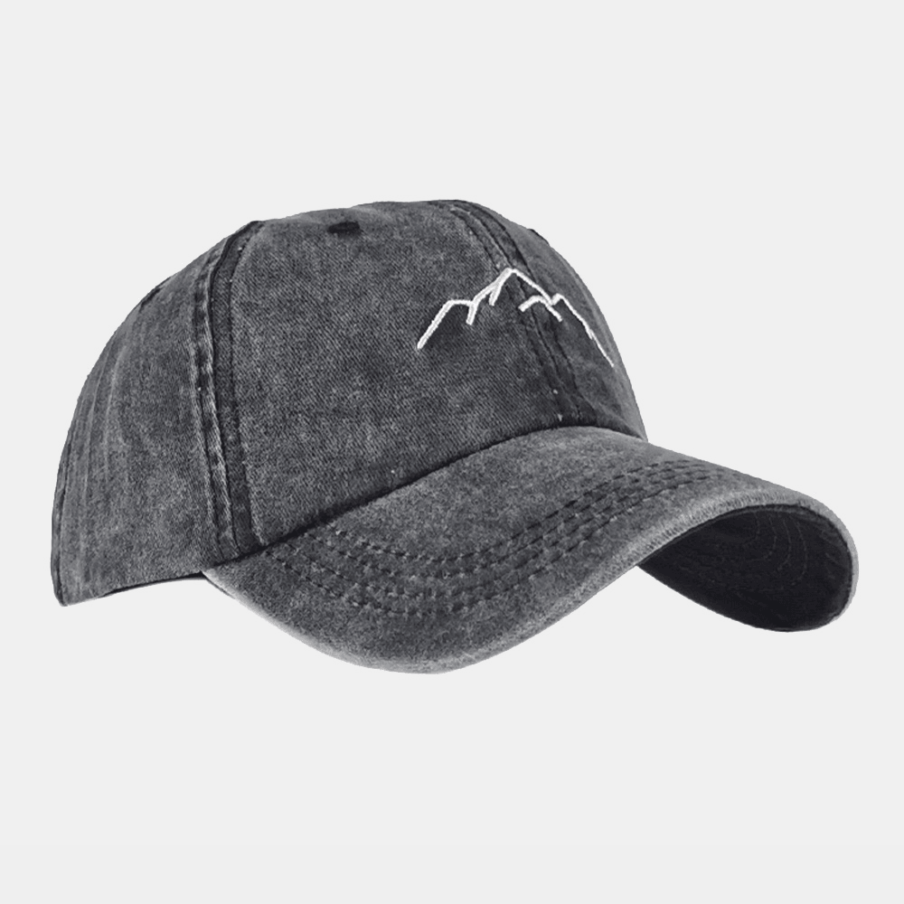 Unisex Washed Distressed Cotton Mountain Pattern Embroidery Fashion Sunscreen Baseball Cap - MRSLM