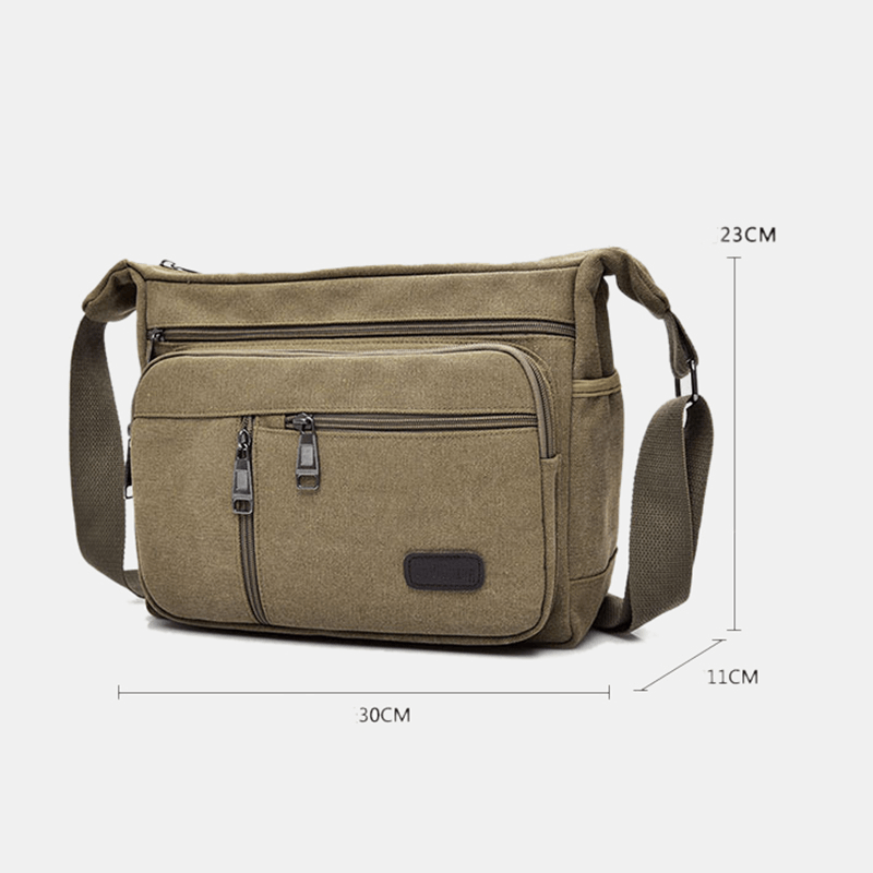 Men Canvas Multi-Layers Large Capacity Casual Solid Color Crossbody Bag Shoulder Bag - MRSLM