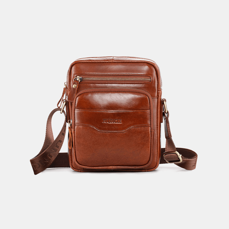 Men Genuine Leather Multi-Function Retro Wear-Resisant Large Capacity Handbag Shoulder Bag Cross Body Bag - MRSLM