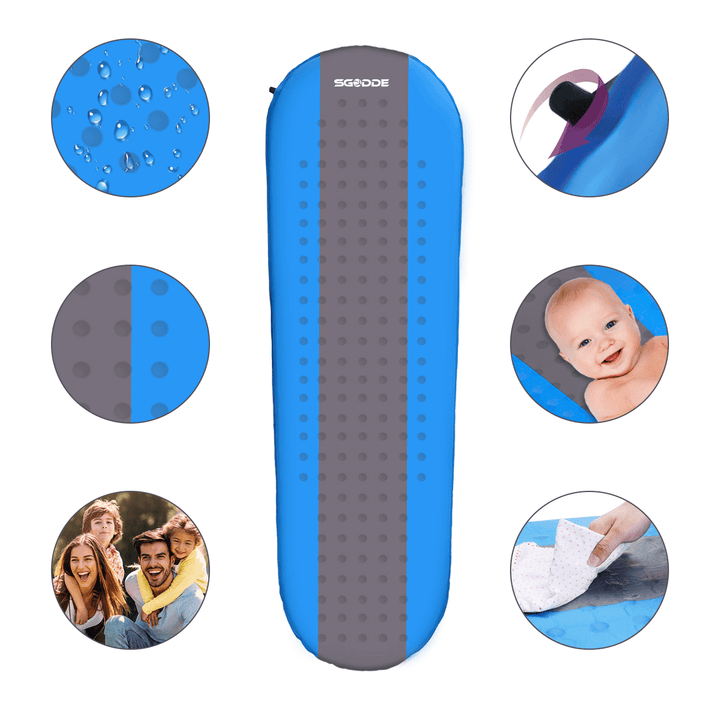 SGODDE Inflatable Sleeping Mat with Pillow Self Inflating Sleeping Pad Roll up Foam Bed Pads for Outdoor Camping Hiking - MRSLM