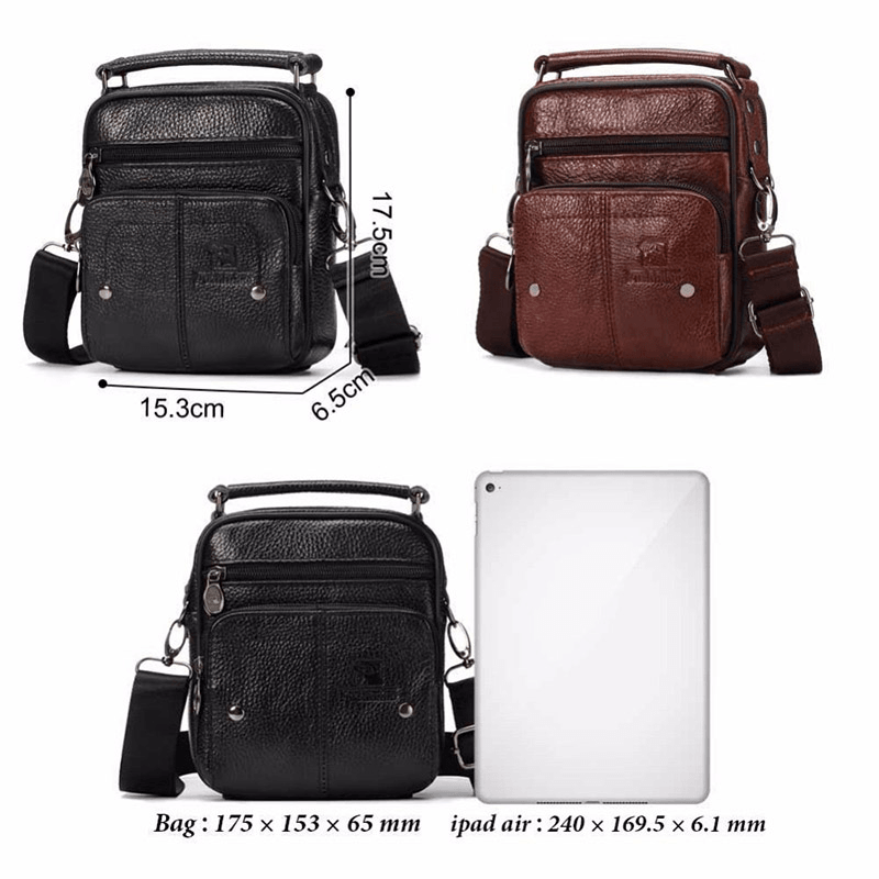 Men Genuine Leather Messenger Bag Small Luxury Brand Zipper Designer Shoulder Casual Bag - MRSLM