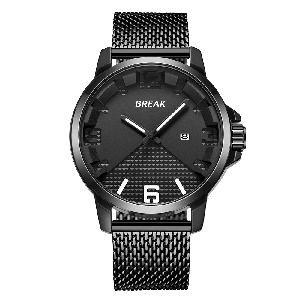 BREAK 3301 Calendar Sport Men Wrist Watch Simple Design Stainless Steel Quartz Watches - MRSLM