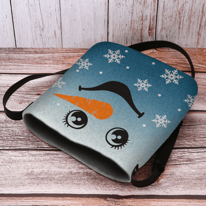 Women Felt Cute Festive Christmas Smile Snowman Snowflakes Print Crossbody Bag Shoulder Bag - MRSLM