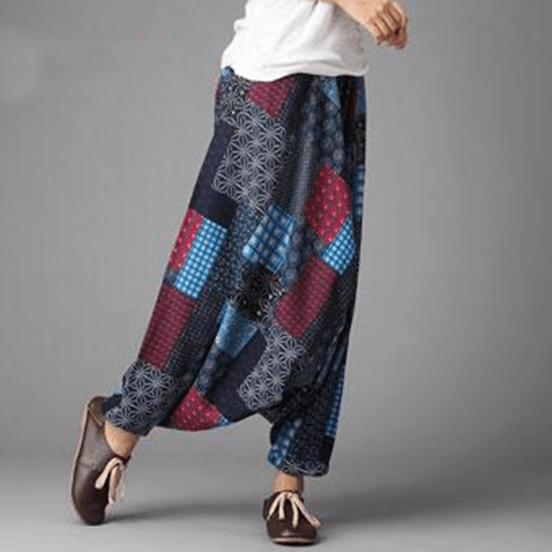 Mens Ethnic Drop Crotch Harem Pants Baggy Trousers Dance Yoga Thai Bottom - MRSLM